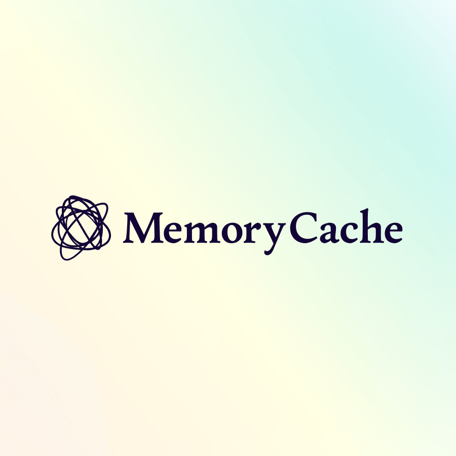 The MemoryCache logo: a scribbled series of overlapping black circles beside the wordmark 'MemoryCache'