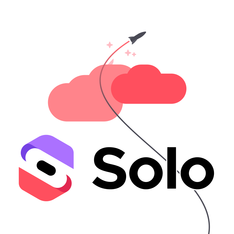 The Solo project logo: an illustration of a small rocket leaving a trail through the word Solo as it flies up through the clouds into the stars