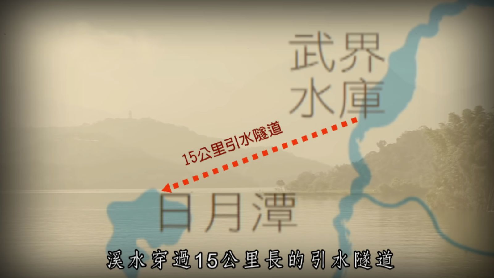 日治時期，日本人建設引水隧道、在日月潭發展水力發電。圖片來源：截自台灣電力公司影片