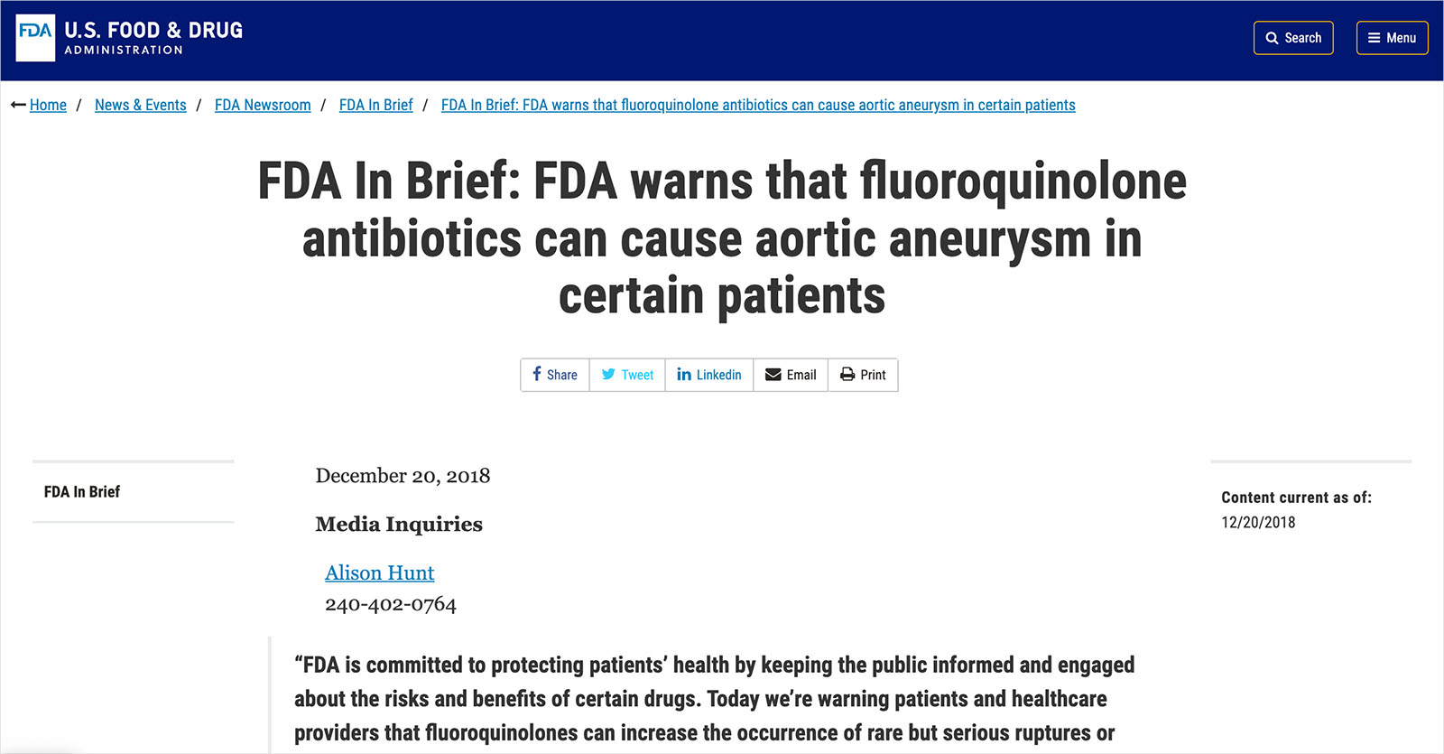 氟喹諾酮-Fluoroquinolone-抗生素-FDA-主動脈剝離-使用風險-智慧醫療-數據醫療