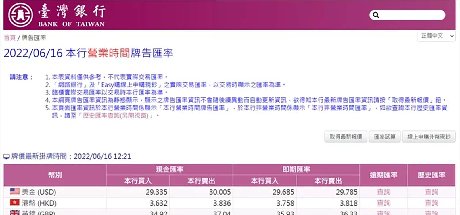 台灣銀行-匯率-外幣買賣-匯率查詢-買入-賣出