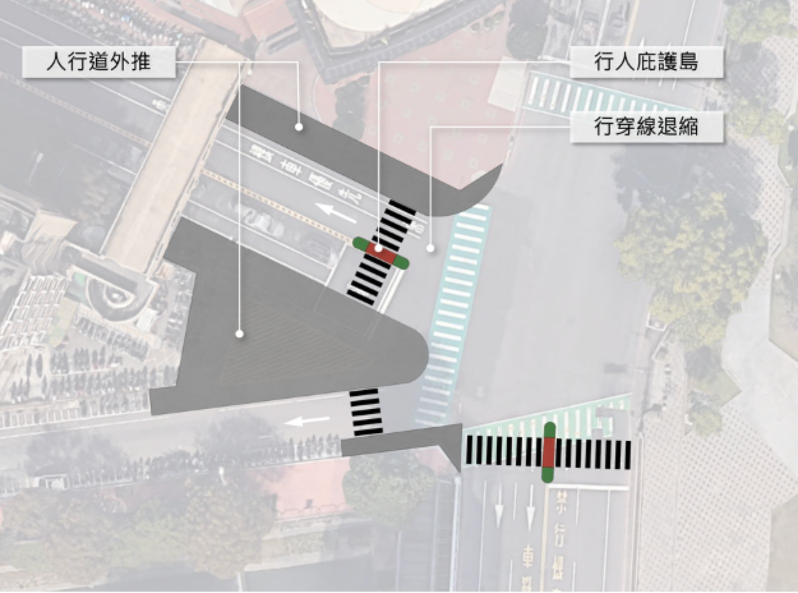 台灣-台灣交通-行人地獄-交通安全-城市規劃-道路設計-行人-行人路權-人本交通-松山查爾斯-台中-車禍-路口改造-行人庇護島-行人空間-行穿線退縮