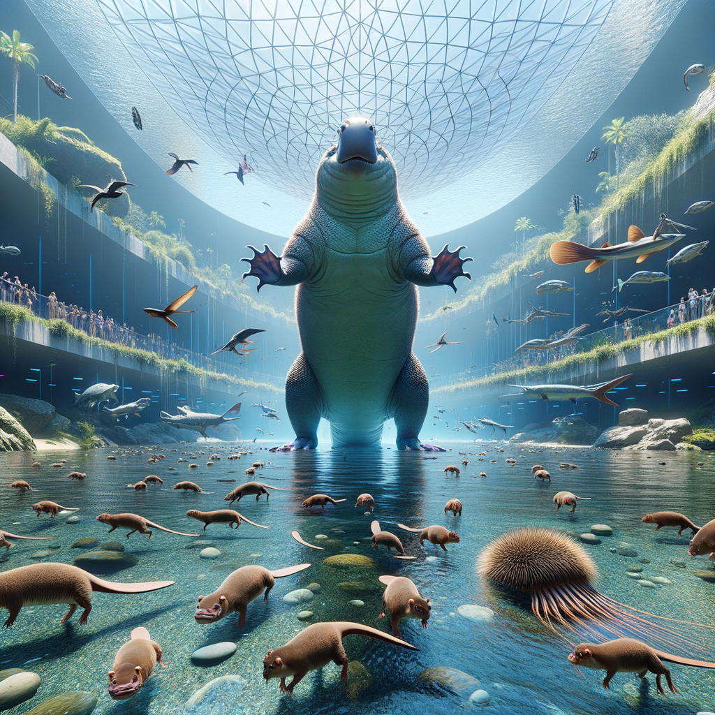 Image for As you step inside the Aqua Complex, you are greeted by an enormous, immersive aquarium, home to a diverse array of semiaquatic species. From the nimble mudskipper to the majestic platypus, each creature here represents a unique solution to the challenges of life at the water's edge.