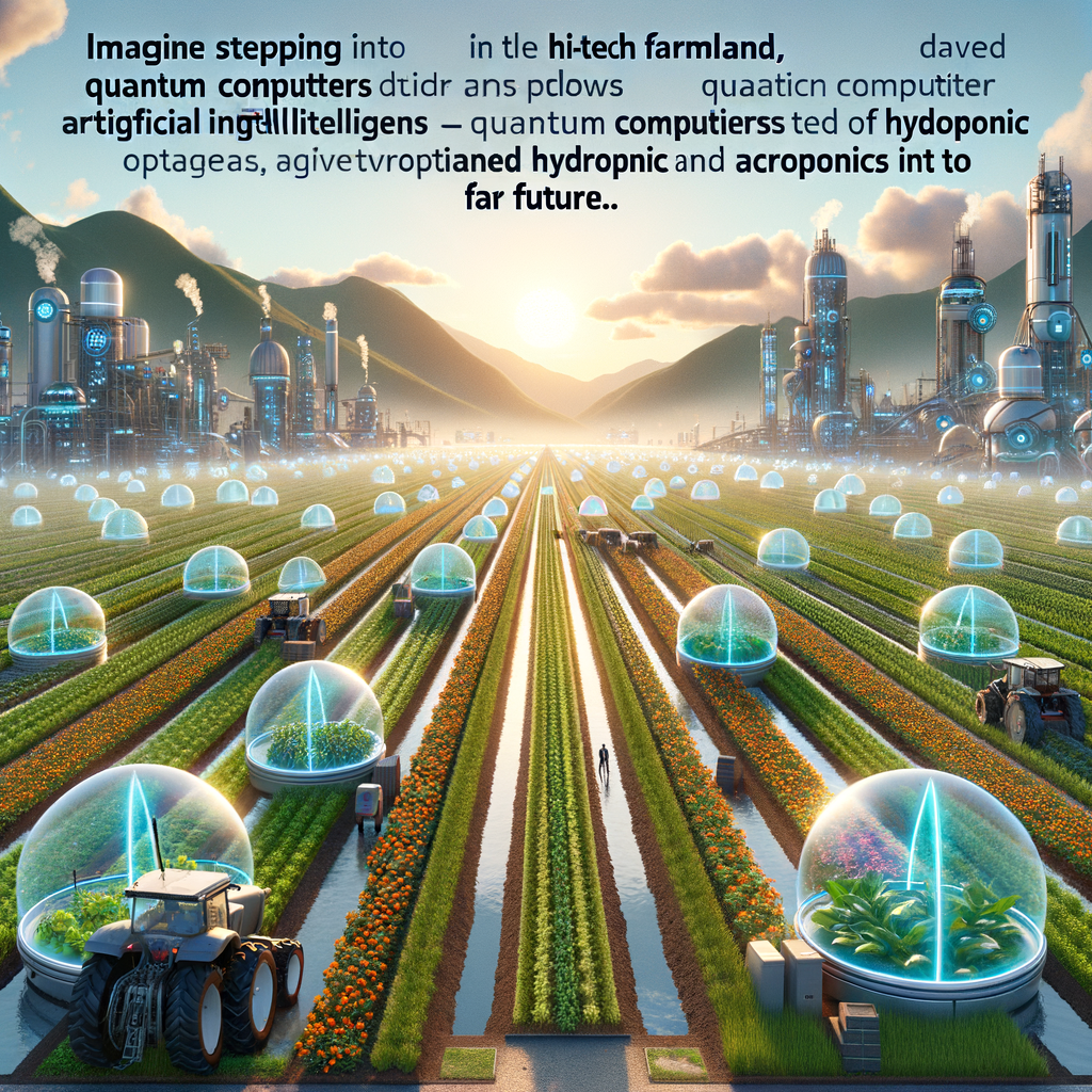 Image for As you step into Quantum Farm, you'll notice that this isn't your typical farm. Instead of tractors and ploughs, we have quantum computers and AI-driven machinery. No soil, no pesticides, only hydroponics and aeroponics systems.