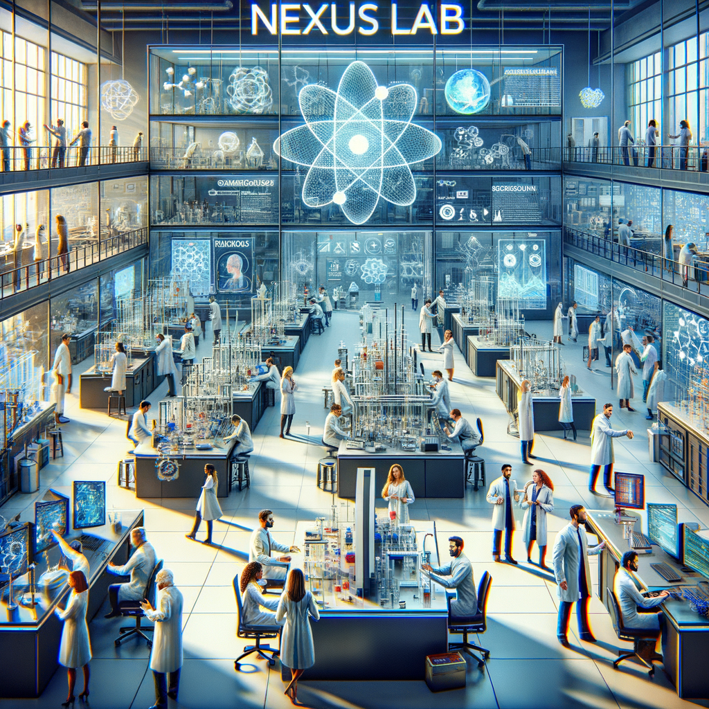 Image for Let's begin our journey at the heart of this revolution, the Nexus Lab. It's a state-of-the-art facility where scientists from diverse fields collaborate to create breakthrough solutions.