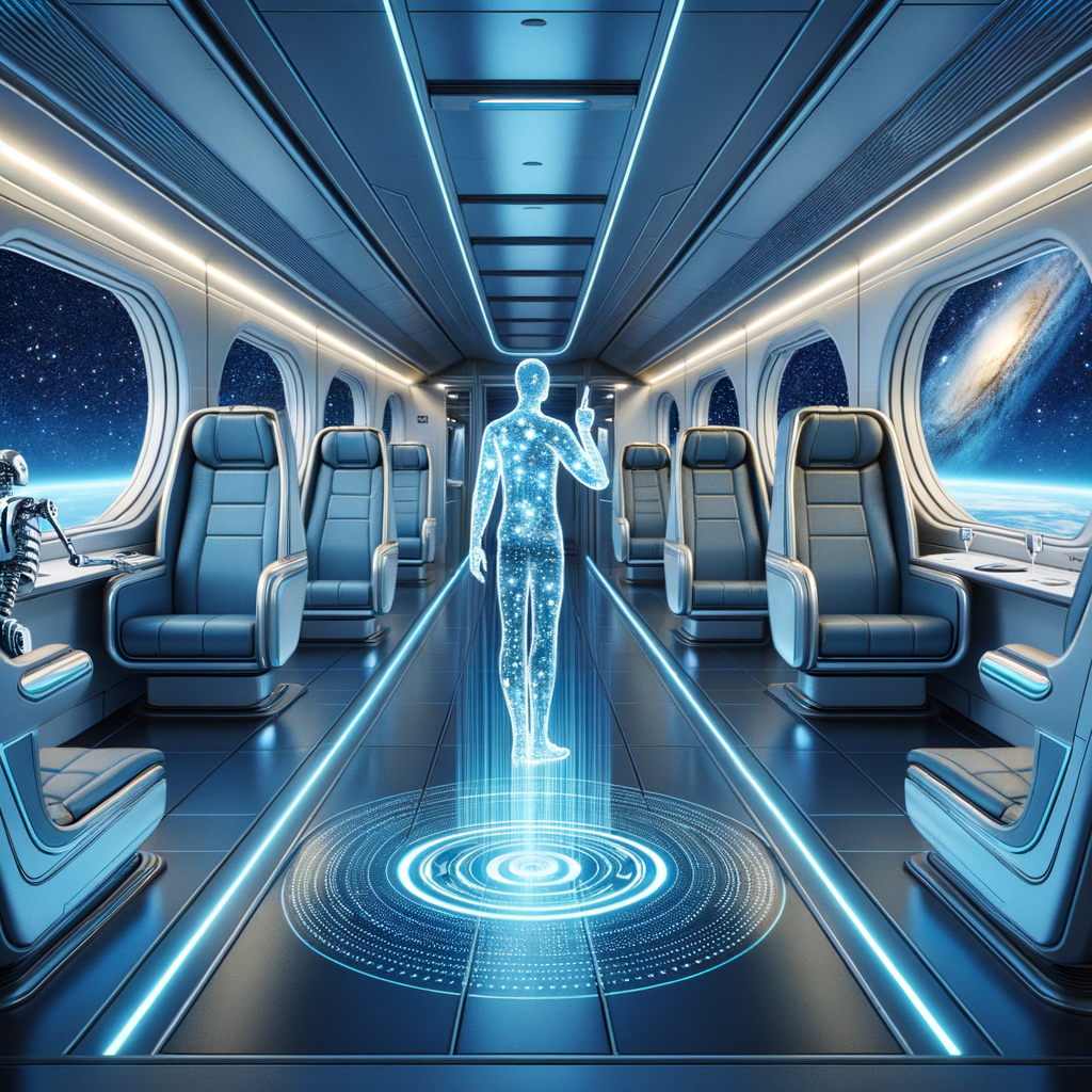 Image for As you board an AstroRail train, you're greeted by a holographic concierge. The interior is a marvel of modern design, with seats that adjust to your body shape and windows that offer a breathtaking view of the cosmos. The journey is as much about the experience as it is about the destination.