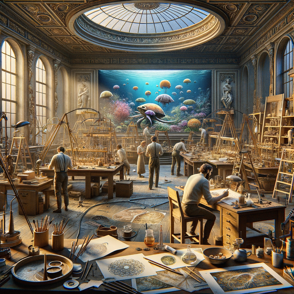Image for The 'Renaissance Studio' is where art meets science. Here, artists and designers draw inspiration from the semiaquatic world, creating stunning works of art and innovative designs that reflect the elegance and efficiency of nature's solutions.