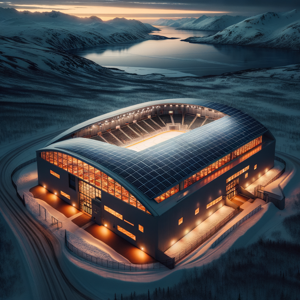 Image for The arena's lighting and heating systems are powered by photochemistry. Special panels capture sunlight and convert it into energy. Even in the dark Alaskan winters, stored energy ensures the arena never goes dark.