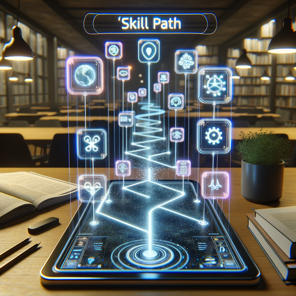 Image for A custom 'Skill Path' is generated for you, guiding you through the remaining skills. You'll create projects approved by the Galactic Canvas and our partners, using AI, AR, and training modules.