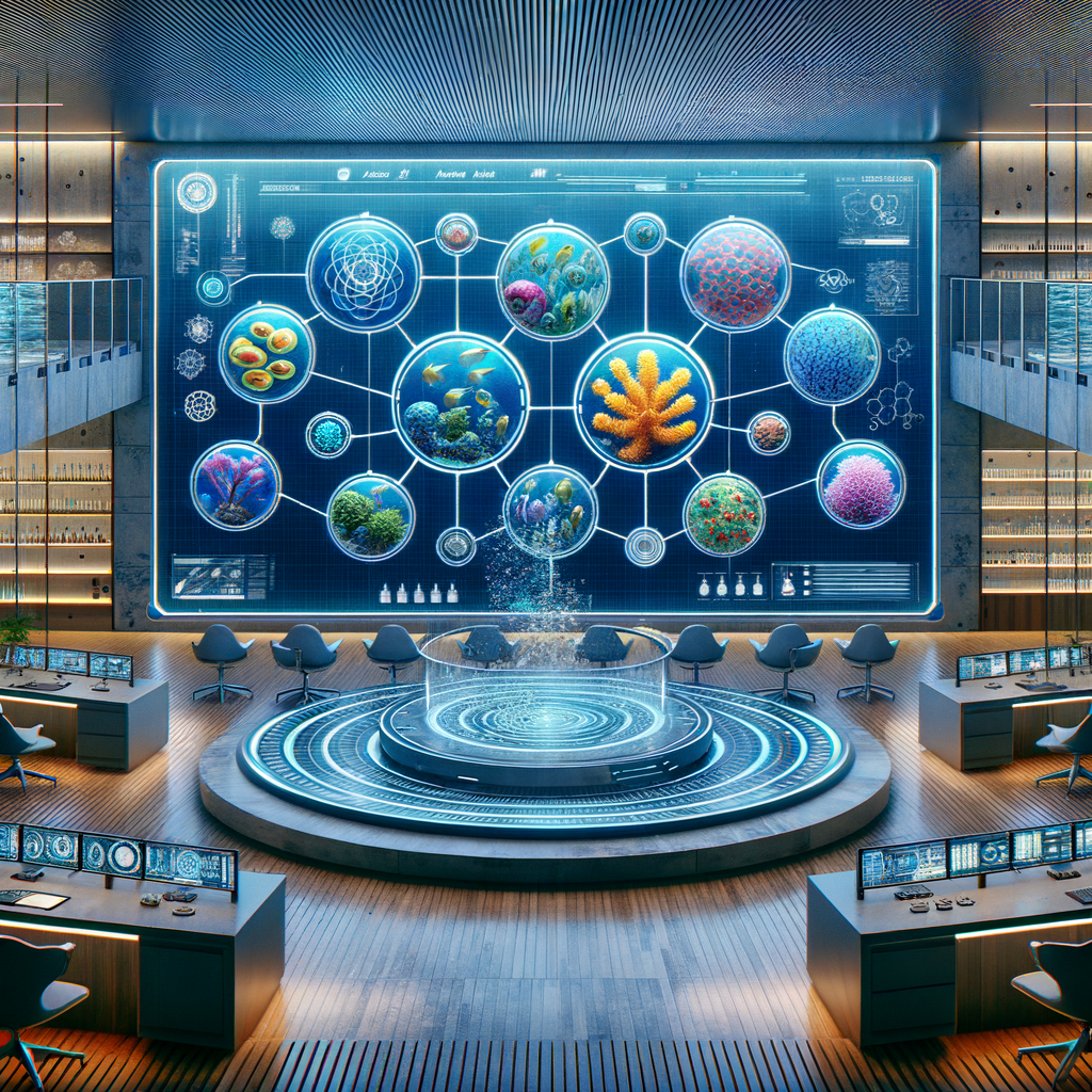 Image for As you enter the hub, you'll find an array of marine organisms, each with their unique chemical profiles. The hub's AI system, Poseidon, will guide you through their potential uses in drug synthesis.