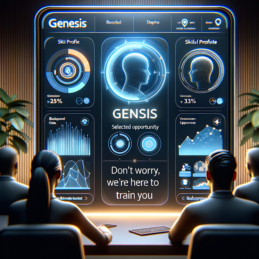 Image for Once you've chosen, the Genesis app will baseline your 'Skill Profile' from your background and compare it with the selected opportunity. Don't worry if you're not fully ready; we're here to train you.