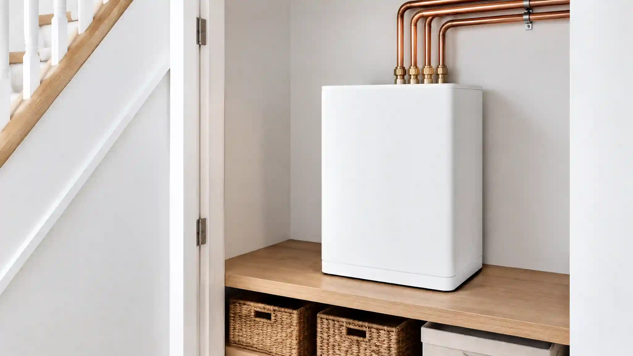 An engineering comparison between Sunamp Thermino phase-change thermal batteries and traditional unvented hot water cylinders, focusing on volumetric footprint and latent heat storage.