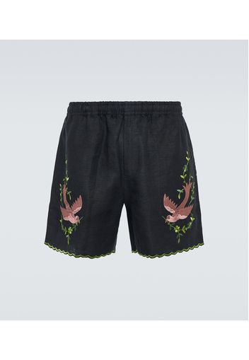 Bestickte Bermuda-Shorts Rosefinch aus Leinen