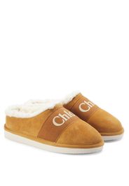 Chloé Kids Slippers aus Veloursleder und Fleece