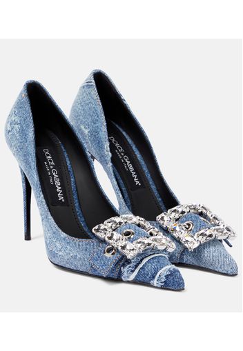 Pumps aus Denim mit Kristallen