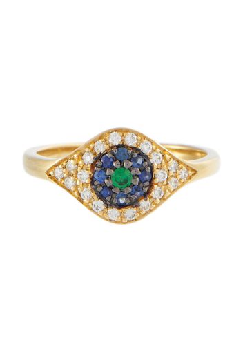 Ring Cats Eye aus 18kt Gelbgold mit Diamanten, Saphiren und Tsavorit