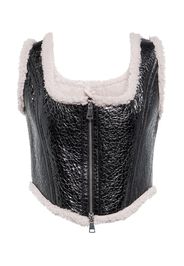 Bustier-Top aus Leder und Shearling