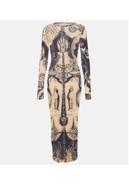 Tattoo Collection Bedrucktes Midikleid aus Mesh