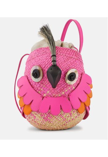 Bucket-Bag Bird Mini aus Raffiabast und Leder