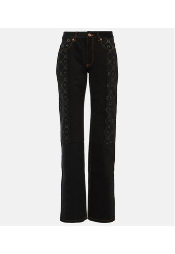 Bedruckte High-Rise Straight Jeans