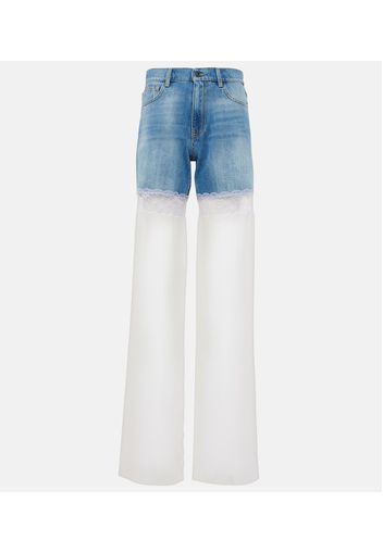 High-Rise Wide-Leg Jeans mit Tüll