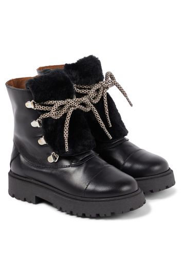 PèPè Schnürstiefel aus Leder mit Faux Shearling