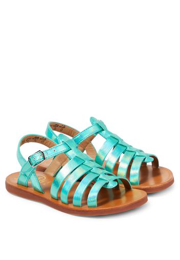 Sandalen Plagette Strap aus Metallic-Leder