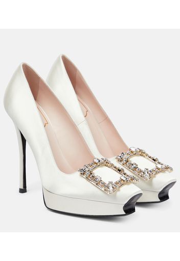 Plateau-Pumps Flower Strass aus Satin