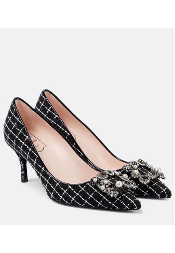 Pumps Flower Strass 65 aus Bouclé mit Leder