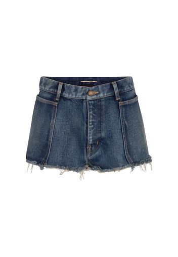 Low-Rise Jeansshorts mit Fransen