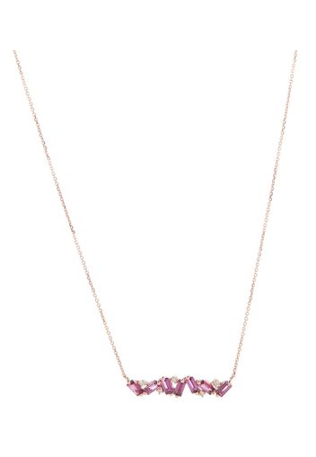 Halskette Frenesia Bar aus 14kt Gelbgold mit Diamanten und Rhodolite