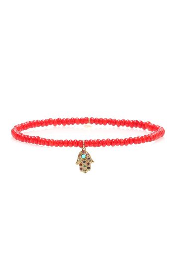 Armband Baby Hamsa Rainbow aus 14kt Gelbgold mit Bambuskorallen und Saphiren