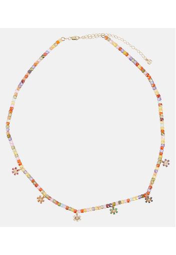 Halskette Eye Flower aus Zirkonen mit 14kt Gelbgold und Edelsteinen