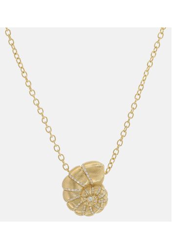 Halskette Fluted Nautilus Shell aus 14kt Gelbgold mit Diamanten