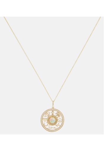 Halskette Open Icon aus 14kt Gelbgold mit Diamanten und Opal