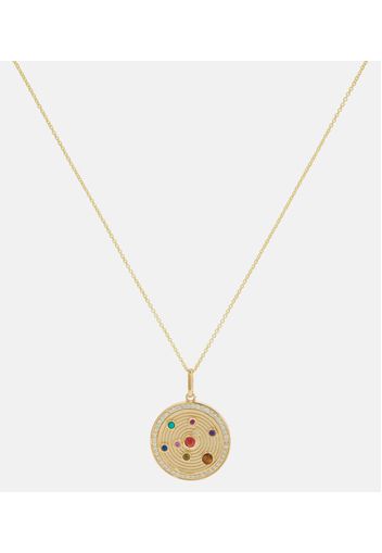 Halskette The Universe Coin aus 14kt Gelbgold mit Edelsteinen