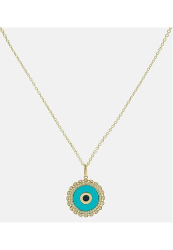 Halskette Evil Eye Large aus 14kt Gelbgold mit Diamanten und Türkis