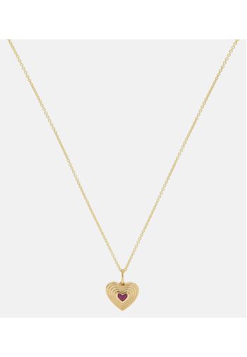 Halskette Fluted Heart aus 14kt Gelbgold mit Rubin