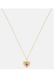 Halskette Fluted Heart aus 14kt Gelbgold mit Rubin