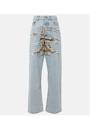 Bestickte High-Rise Wide-Leg Jeans