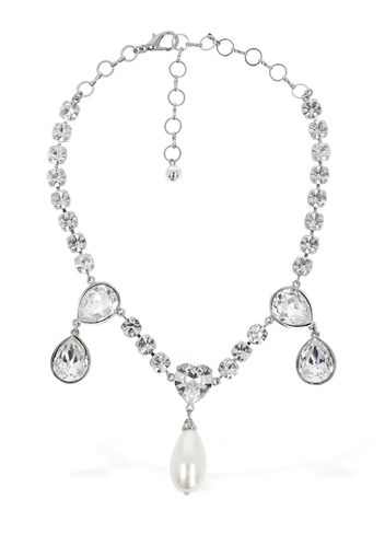 Necklace W/ Crystal & Faux Pearl Drops