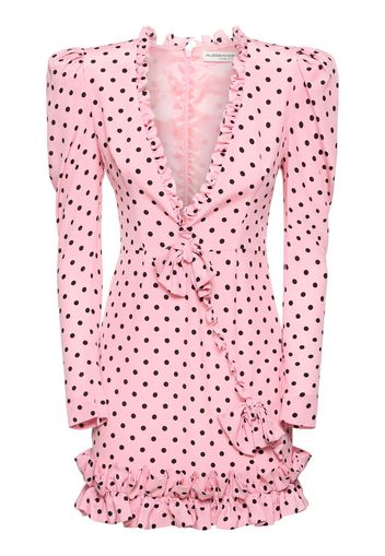 Polka Dot Print Ruffled Silk Mini Dress