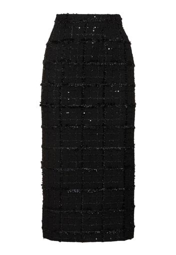 Sequined Checked Tweed Midi Skirt