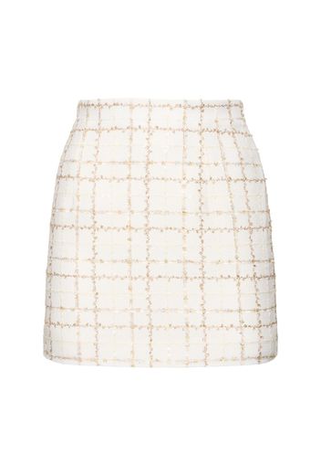 Sequined Checked Tweed Mini Skirt