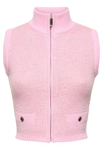 High Neck Sequined Knit Vest W/zip