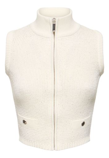 High Neck Sequined Knit Vest W/zip