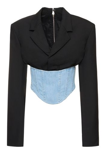 Wollinterlock- Und Denim-korsett-blazer