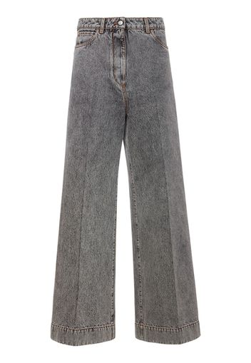 Mid Rise Cotton Denim Wide Jeans