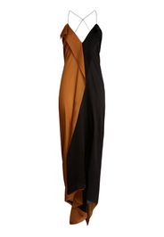 Satin Draped Color Block Long Dress