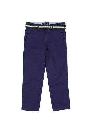 Stretch Cotton Twill Chino Pants W/ Belt